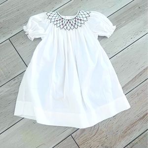 Red and green rosebud smocked collar dress